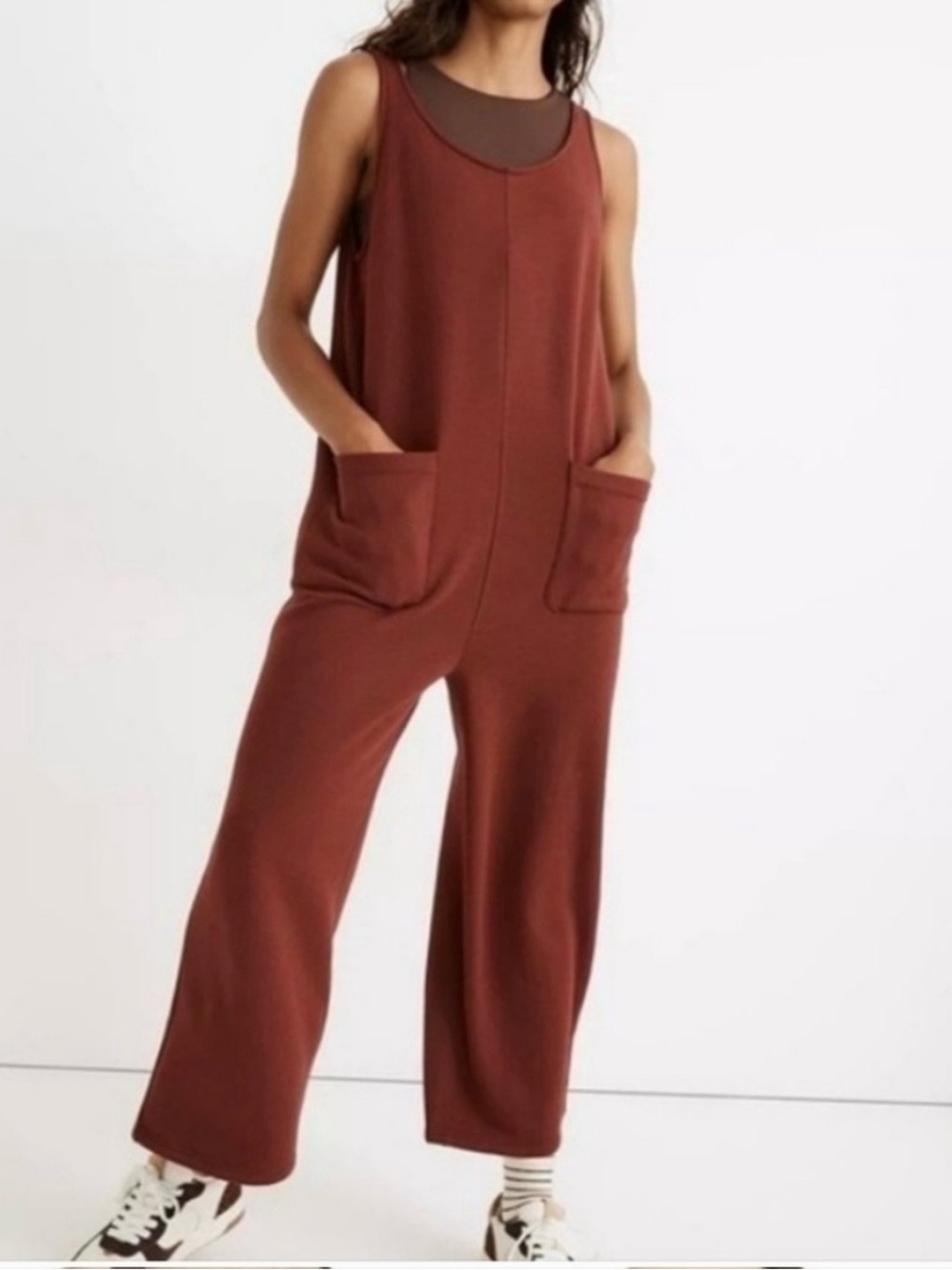 Madewell Superbrushed Jumpsuit Womens Small Maroon Rust Wide Leg Relaxed Soft